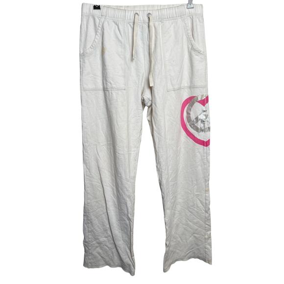 Y2K PINK Victoria's Secret Medium M Peace & Heart Graphic Sweatpants - Picture 1 of 7